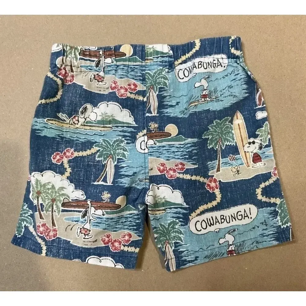 Reyn Spooner x Peanuts Boys 3T Shorts Blue Tropical Snoopy Woodstock Elastic